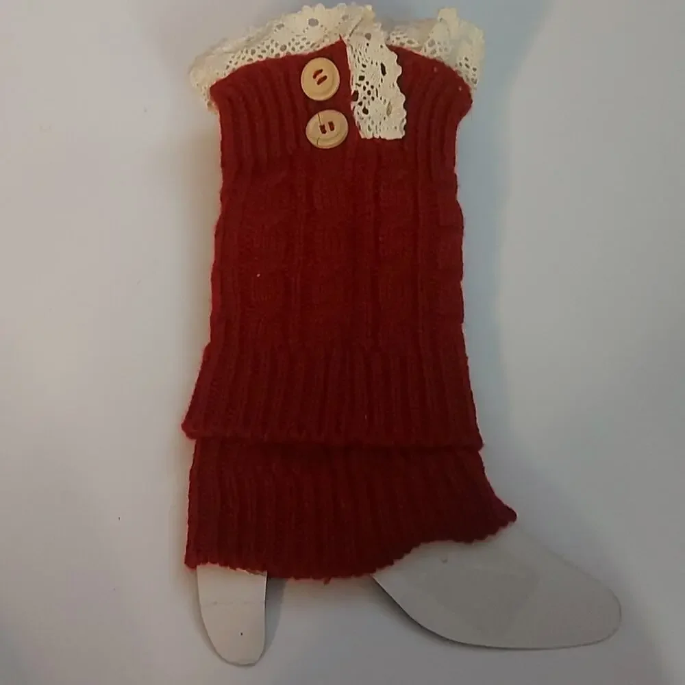 Lace Boot Cuffs/Warmers Wine/White Winter Balletcore Cozycore Tomato Girl Comfy